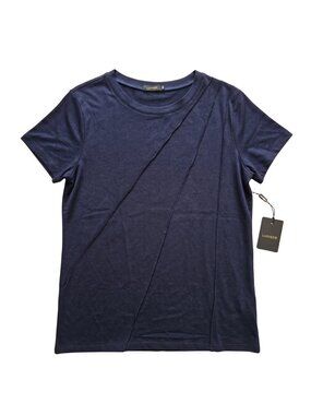 NWT | Luxveer Navy Blue Asymmetrical Pleated Short Sleeve Tee 2XL